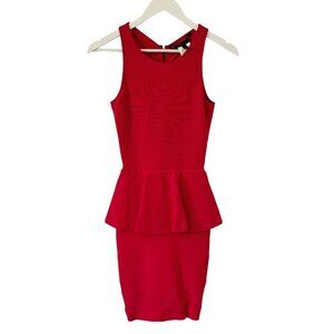 BCBGMaxAzaria Poppy Red Peplum Sleeveless Mini Dress XS  90% Rayon 9% Nylon 1% S